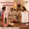Harimodini Fresh Rose dhoop sticks in Indian living room with family, burning dhoop stick and Bring Home Divine Fragrance CTA