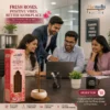 Harimodini Fresh Rose dhoop sticks in office meeting room with burning Fresh Rose dhoop and Positive Vibes Better Workplace CTA