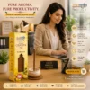 Harimodini Swarna Champa dhoop sticks in office room with burning Swarna Champa dhoop and Bring Pure Productivity CTA.
