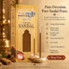 Harimodini Tirupati Sandal bambooless dhoop sticks box with transparent golden window, visible dhoop sticks, free ceramic holder, and Shop Now CTA