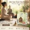 Woman meditating beside Harimodini Camphor Dhoop Cones in a peaceful meditation centre